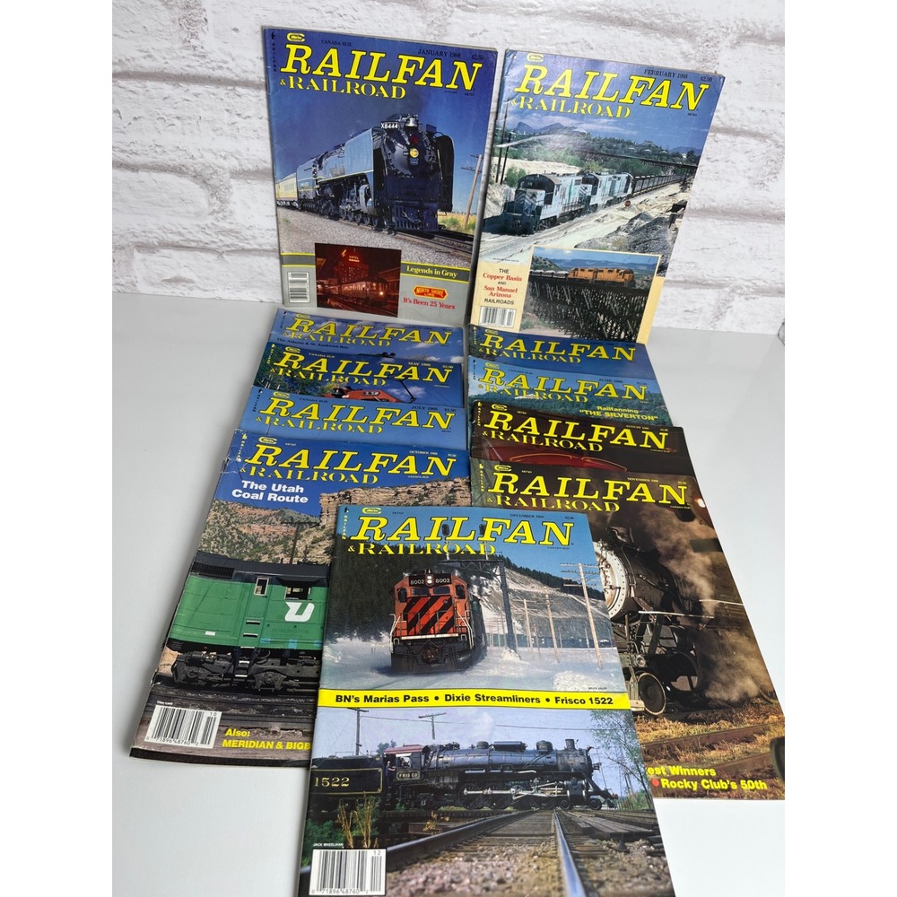 Vintage 1988 Railfan & Railroad Magazine Lot/11 Issues Santa Fe Amtrak BN